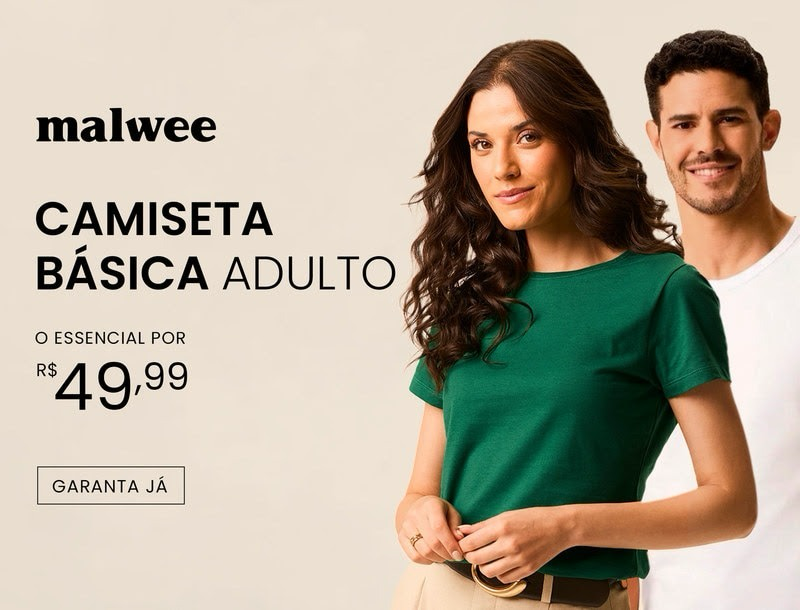 Masculina: Camiseta Básica Adulto Essencial por R$ 49,99 Várias cores!
