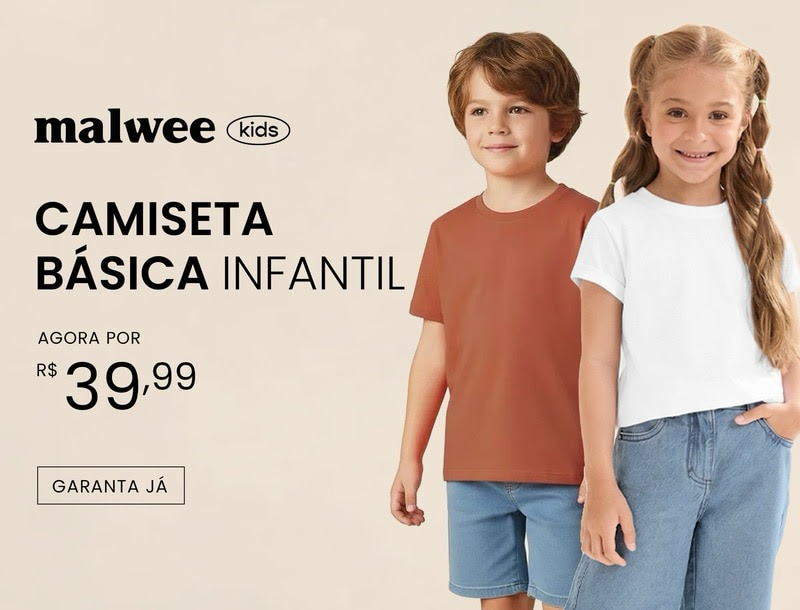 Kids Menino: Camiseta Básica Infantil por R$ 39,99 Várias cores!